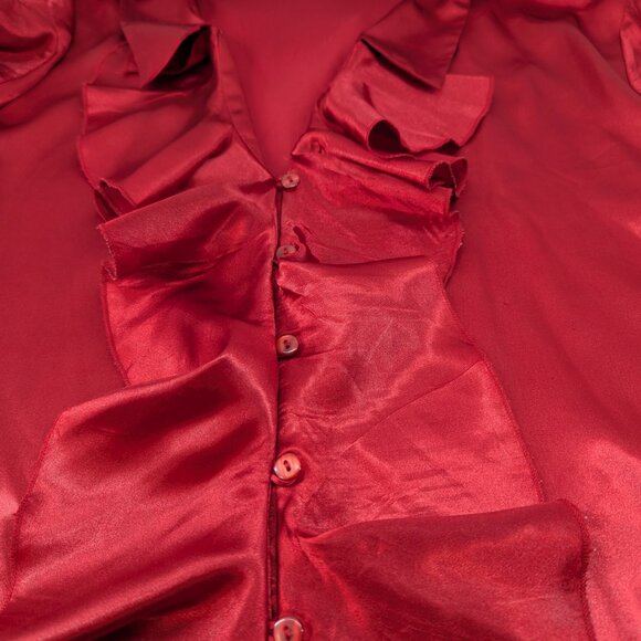 denim 24/7 Women Plus Size Red Blouse Tunic Ruffle Front Bell Sleeve Size 32W - Picture 5 of 10